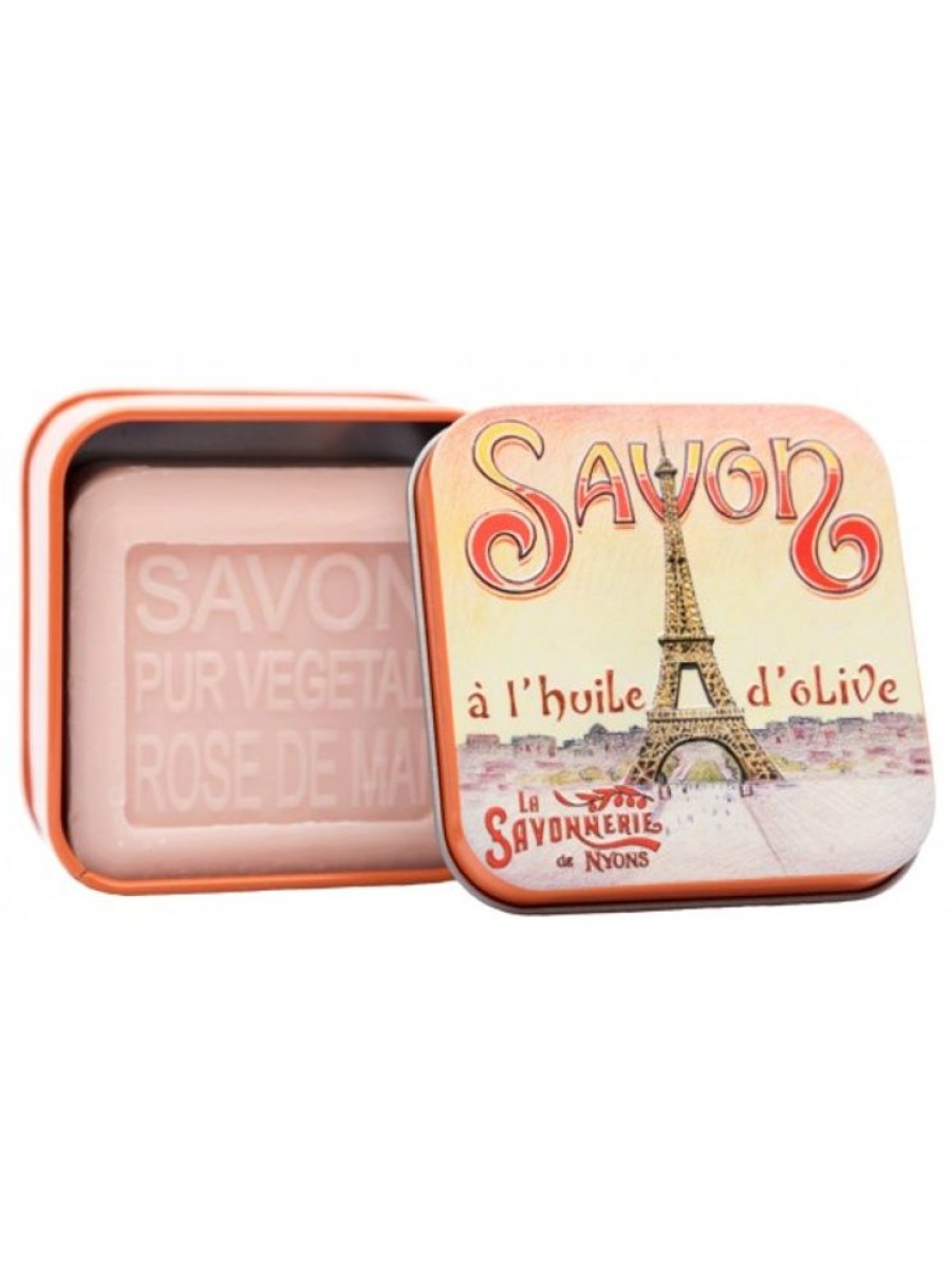 Products Savonnerie de Nyons | Soap 100G Vintage Metal Box Eiffel Tower-Scented Rose Of May