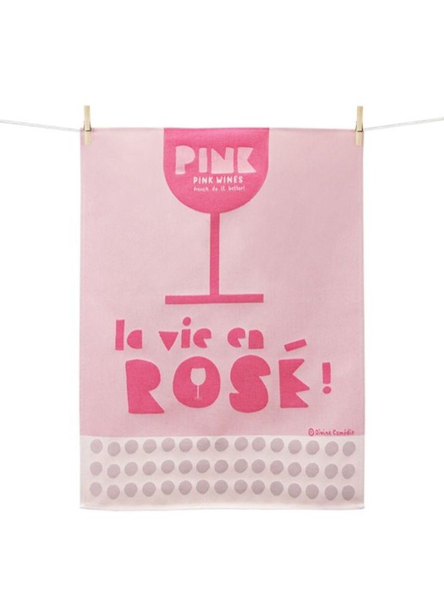 Products Tissage MOUTET | Woven Tea Towel La Vie En Rose 100% Cotton