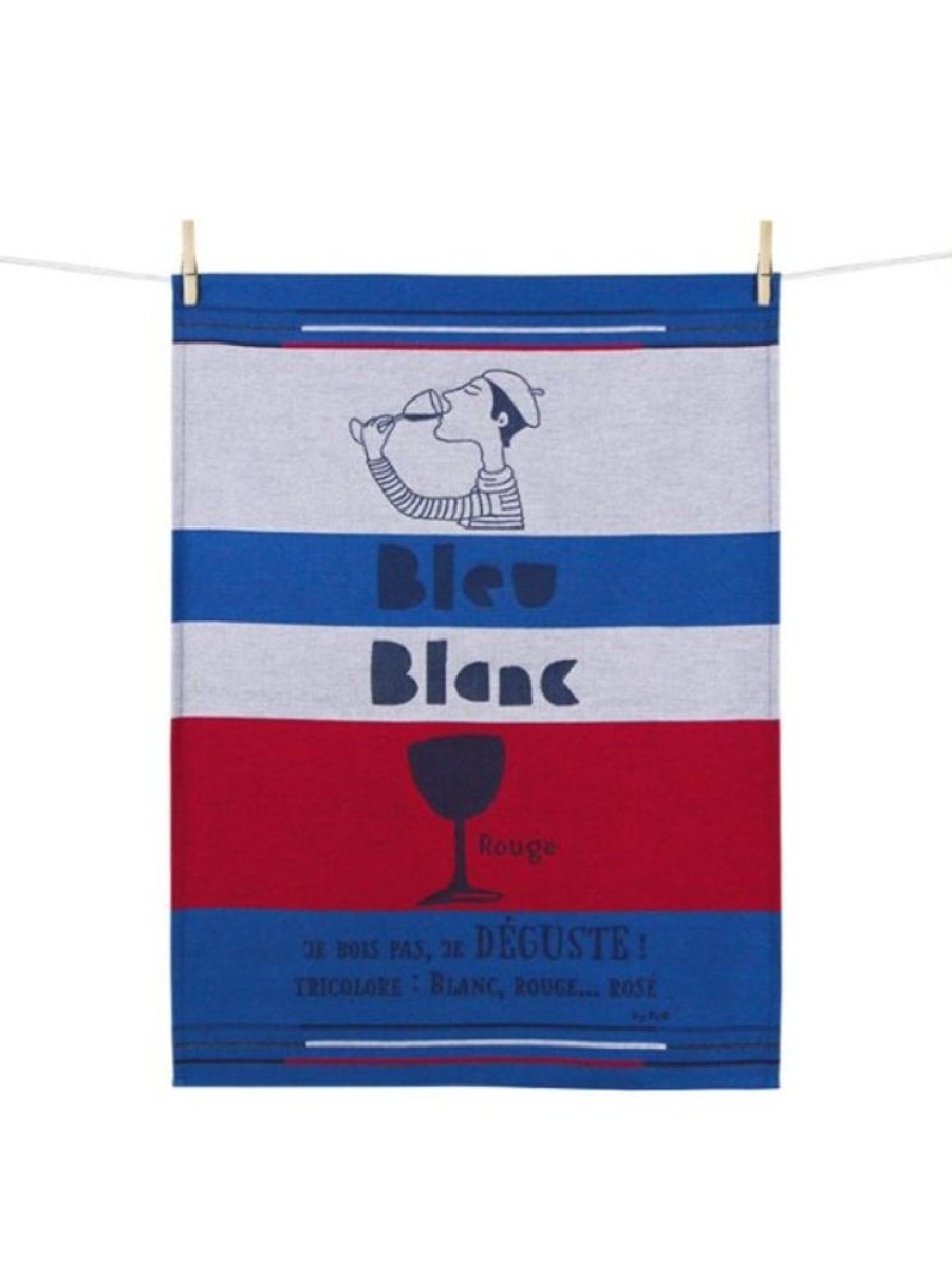 Products Tissage MOUTET | Woven Tea Towel White Blue Red 100% Cotton