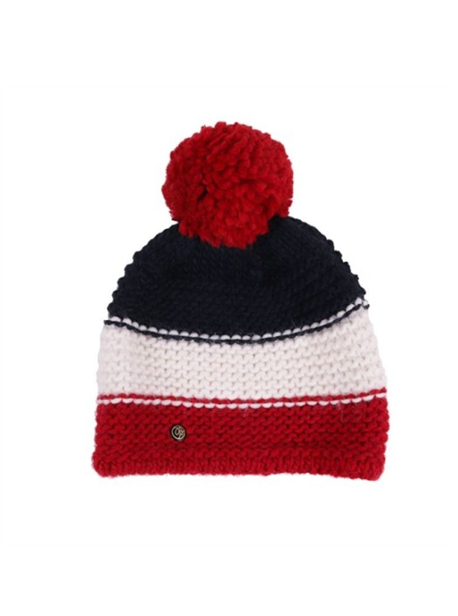 Products Maison Bonnefoy | Cecil Navy Ecru Red Beanie With Red Pompon