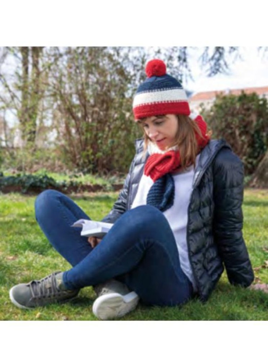 Products Maison Bonnefoy | Cecil Navy Ecru Red Beanie With Red Pompon