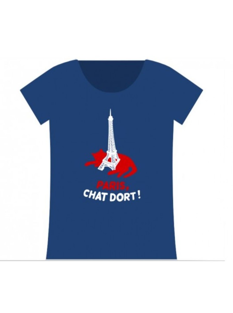 Products Bring France Home | 100% Cotton T-Shirt-Sleeping Cat With Eiffel Tower