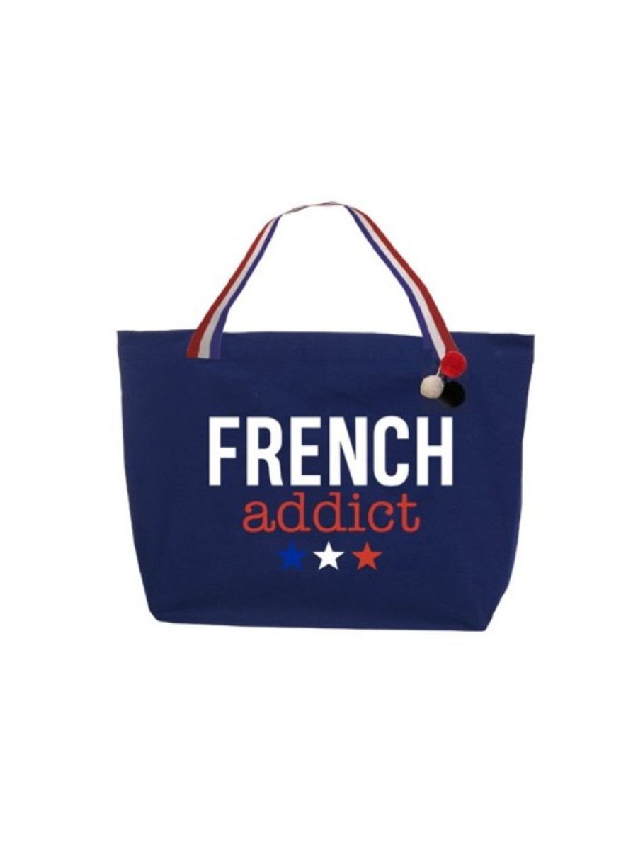 Products Bring France Home | Big Blue White Red Tote Bag French Addict With Pompon