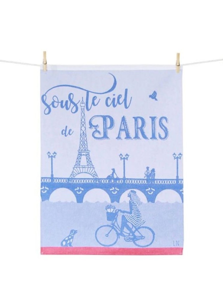 Products Tissage MOUTET | Woven Tea Towel Sous Le Ciel De Paris 100% Cotton