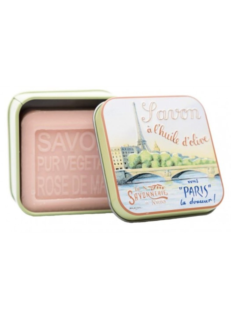 Products Savonnerie de Nyons | Soap 100G Vintage Metal Box The Seine River-Scented Rose Of May