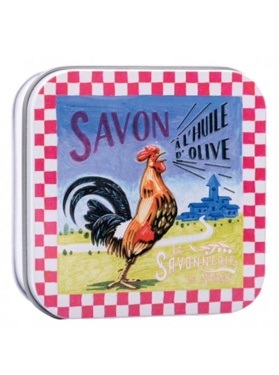 Products Savonnerie de Nyons | Soap 100G Vintage Metal Box French Rooster-Scented Verbena