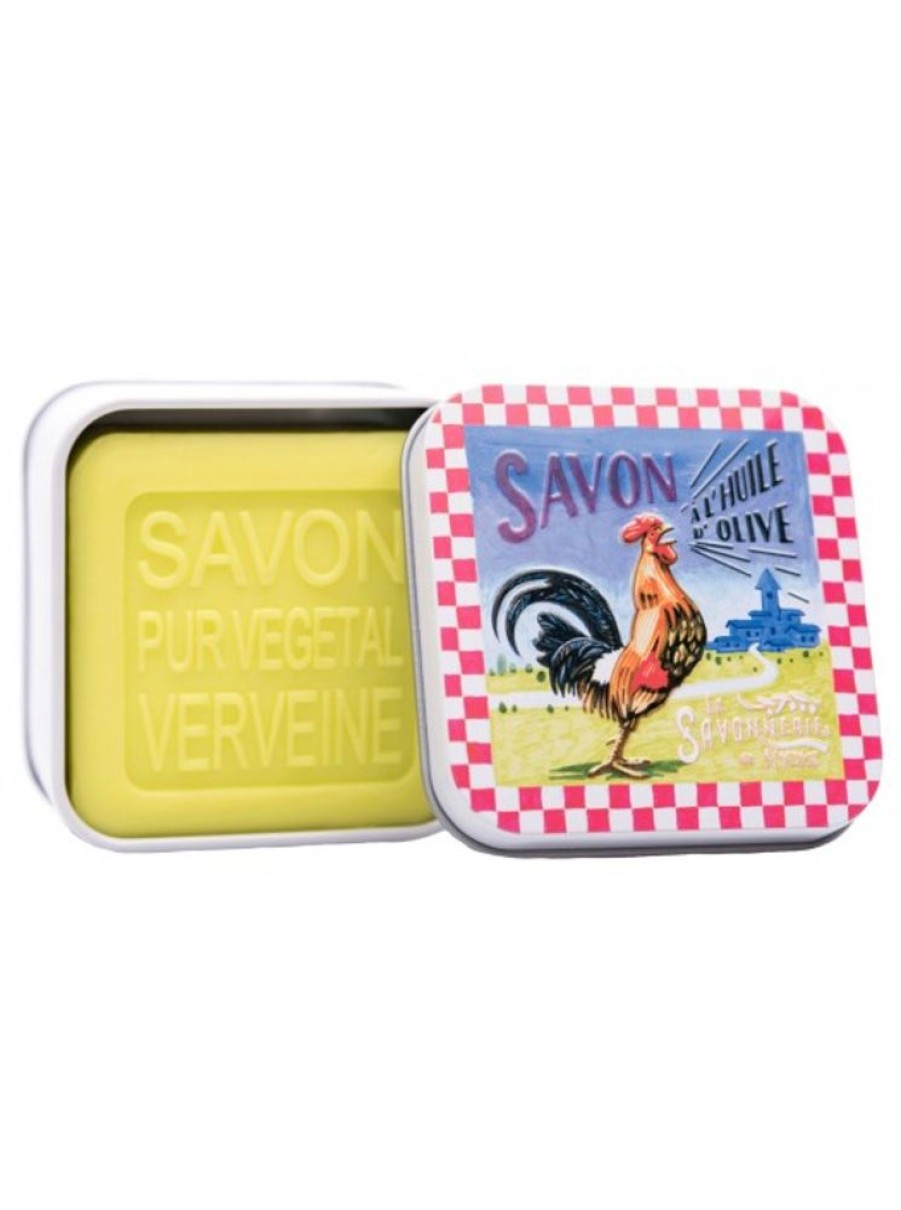 Products Savonnerie de Nyons | Soap 100G Vintage Metal Box French Rooster-Scented Verbena