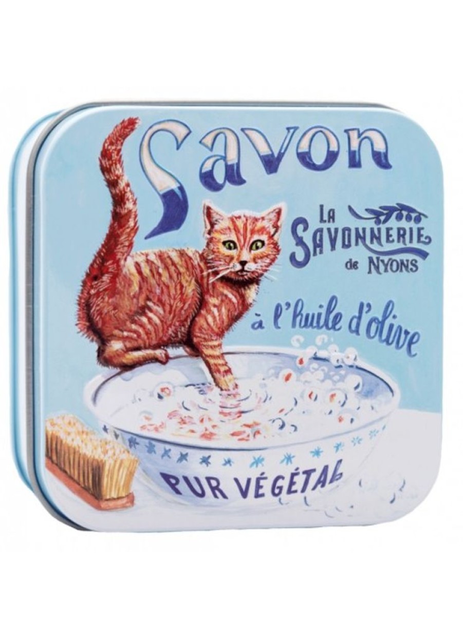 Products Savonnerie de Nyons | Soap 100G Cotton Flower-Metal Box Vintage-Ginger Cat